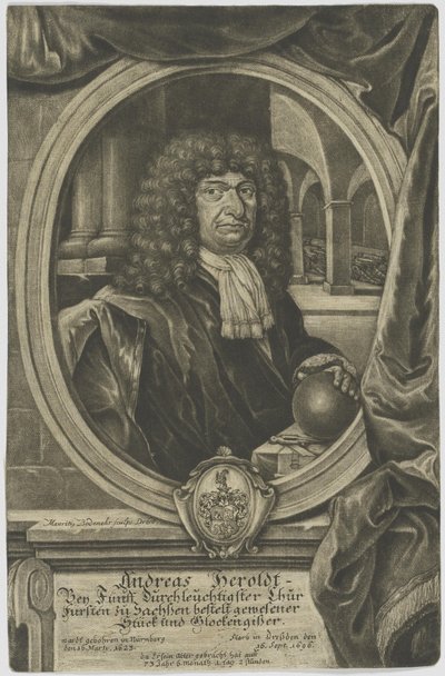 Copper Engraving of the Electoral Saxon Piece and Bell Founder Andreas Herold (1623–1696) by Moritz Bodenehr